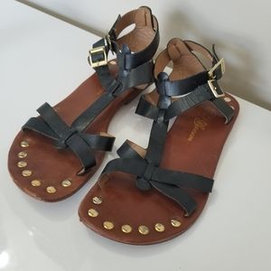 Matt Bernson Black Leather Studded Boho Sandals